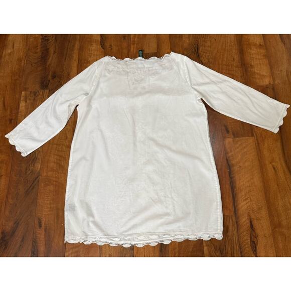 Lauren Ralph Lauren 3/4 Sleeve Lace Trim Shift Dress White Women's Size 16 Beach - Picture 3 of 8